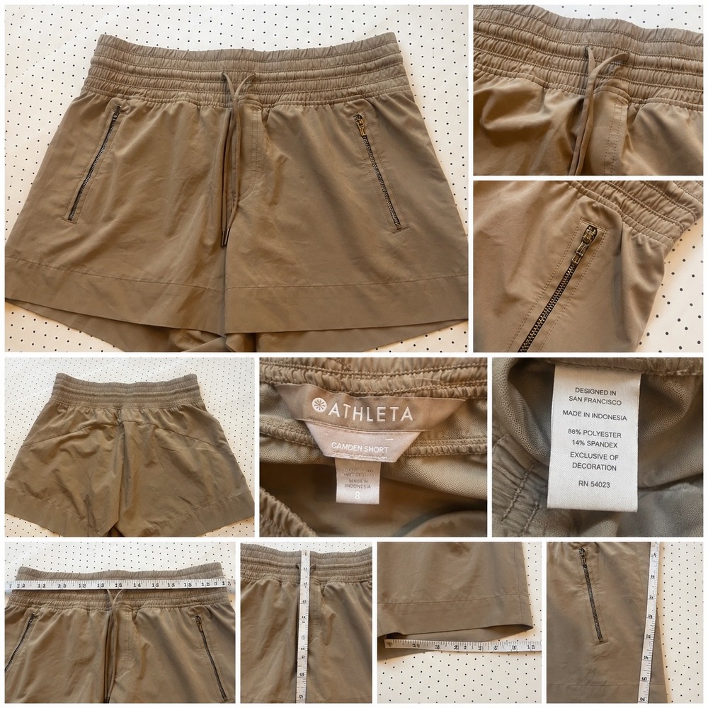 Athleta Camden Shorts Womens 8 Taupe Lightweight Zip Pocket Drawstring Hiking